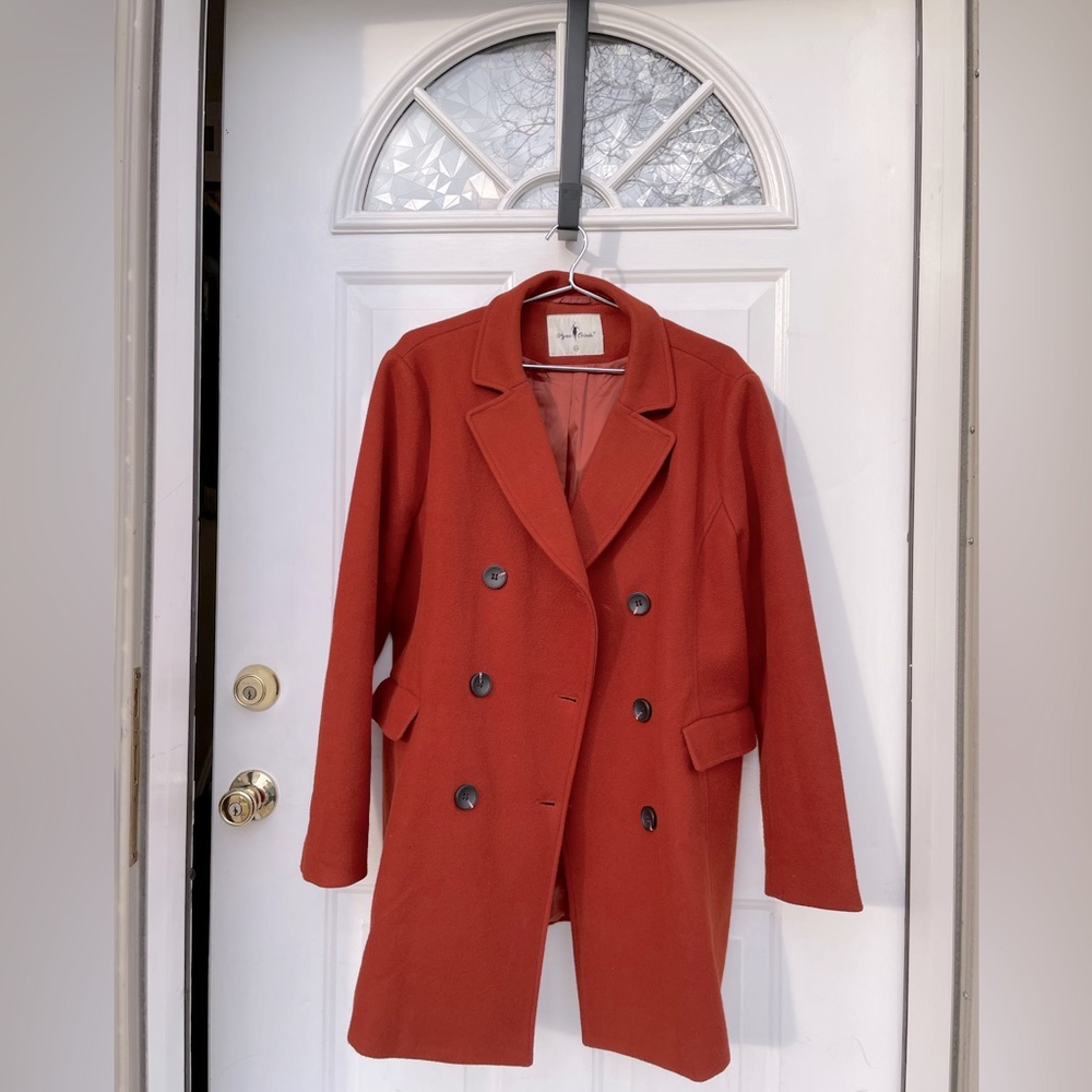 SOLD ELSEWHERE Pea coat: soft, stretchy, huge pockets, rust color, 2x plus size